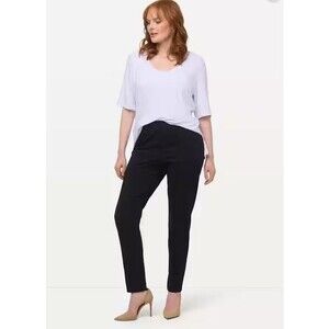 NWT Ulla Popken Womens Pants 18 Luxury Selection‎ Black Pull On Straight Leg
